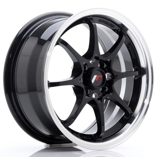 JR Wheels JR5 15x7 ET35 4x100 Gloss Black w/ Machined Lip