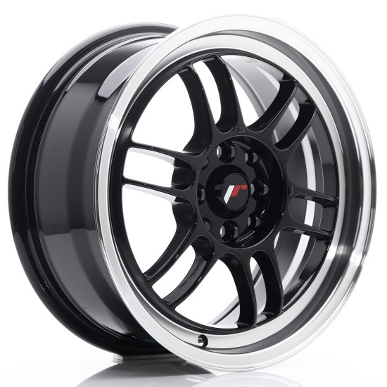 JR Wheels JR7 16x7 ET38 4x100/114 Gloss Black w/ Machined Lip