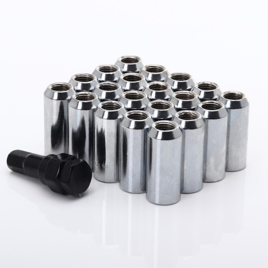 Set of SILVER LONG imbus lug nuts 12x1,5 + Key