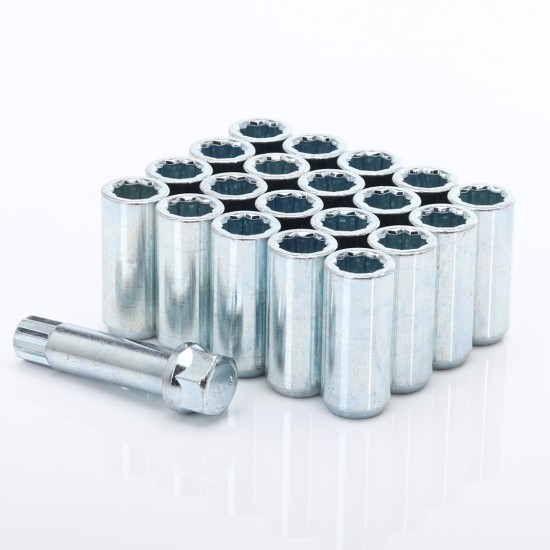 Set of SILVER long star lug nuts 14x1,5 + Key