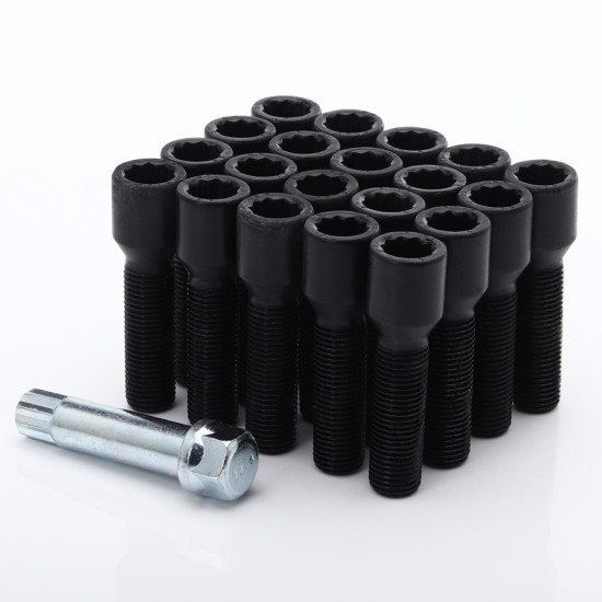 Set of 10 BLACK star bolts 38mm 14x1,25 + Key