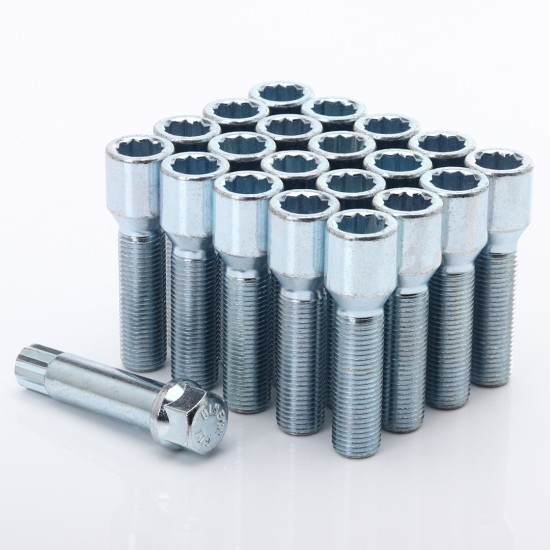 Set of 10 SILVER star bolts 50mm 12x1,25 + Key