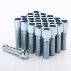 Set of 10 SILVER star bolts 40mm 14x1,5 + Key