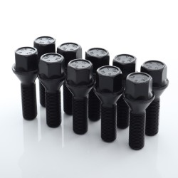 Set of 10 HEX17 tapered bolt M14x1,25 x33mm Black