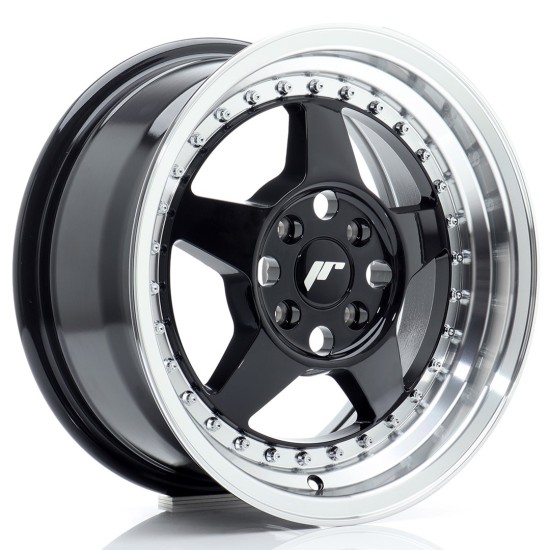 JR Wheels JR6 15x7 ET35 4x100 Gloss Black w/ Machined Lip