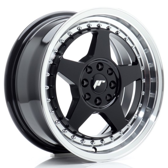 JR Wheels JR6 16x7 ET25 4x100/108 Gloss Black w/ Machined Lip