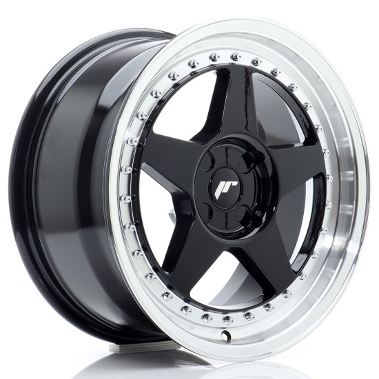 JR Wheels JR6 17x8 ET20-35 4H BLANK Gloss Black w/ Machined Lip