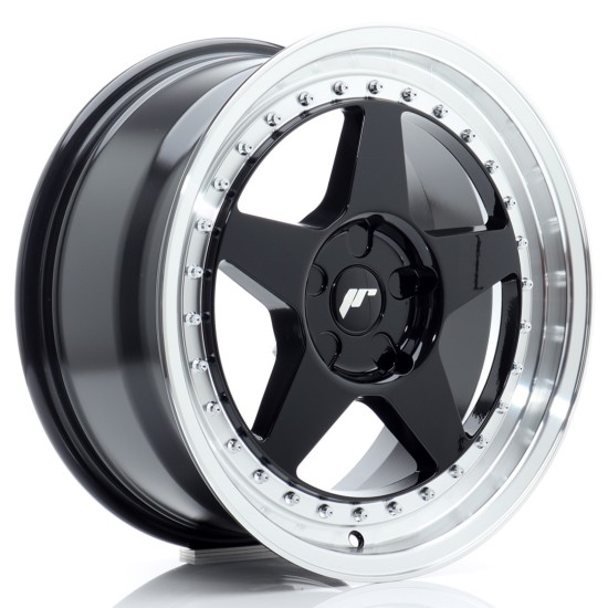 JR Wheels JR6 17x8 ET20-35 5H BLANK Gloss Black w/ Machined Lip